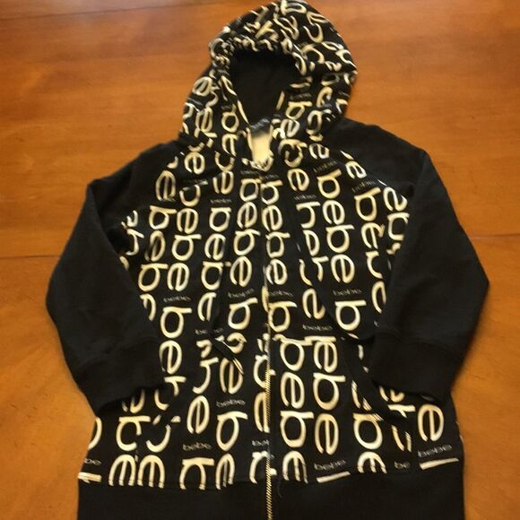 Bebe Logo Hoodie Sweatshirt Black & White XS - Picture 1 of 4
